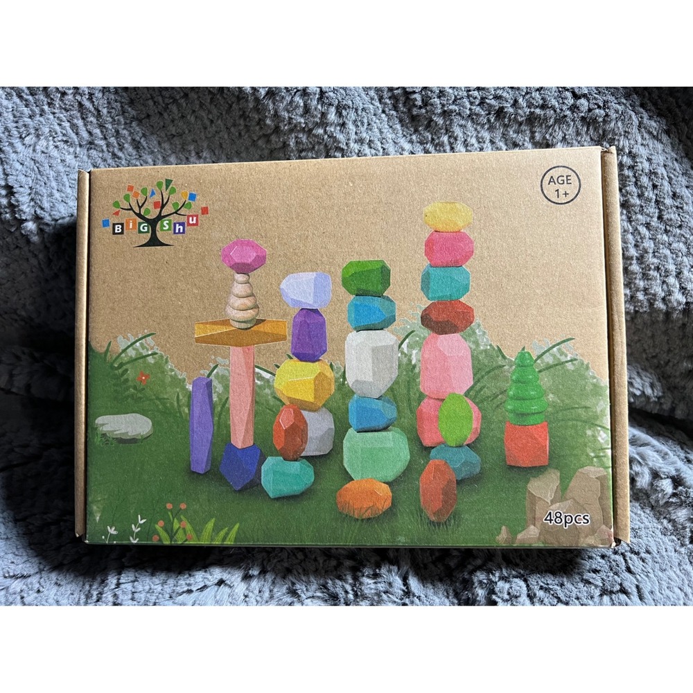 48pcs Wooden Stacking‎ Blocks Balancing Stones Montessori Toy Set M0772